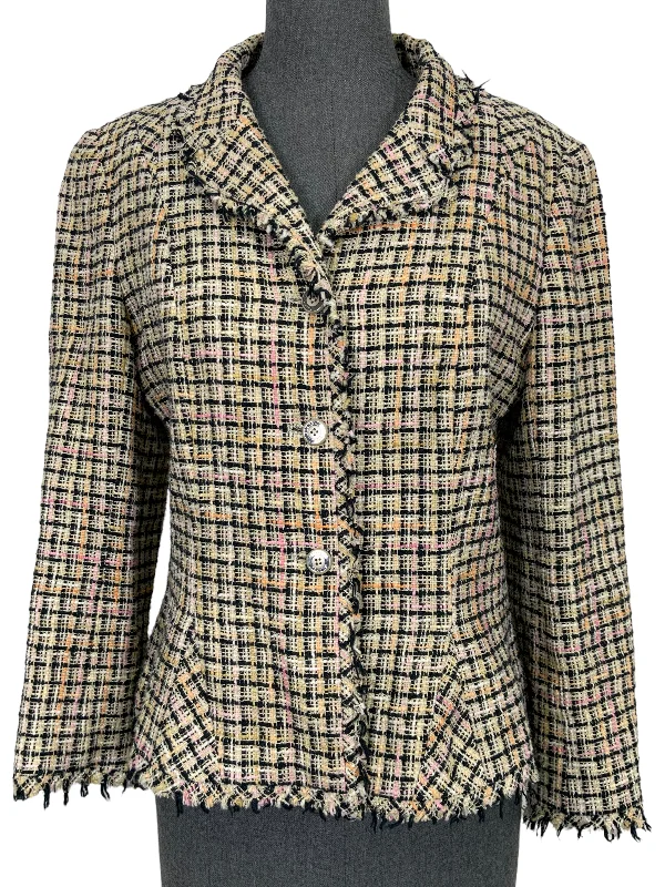 CHANEL dresses with delicate details -Chanel 03P Frayed Trim Tweed Jacket Size L