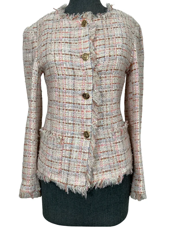 CHANEL cashmere sweaters for winter -Chanel 04P Frayed Trim Tweed Jacket Size S