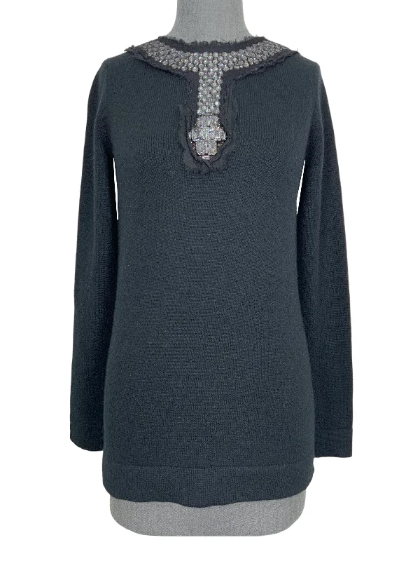 CHANEL collection of skirts and dresses -CHANEL 07A Cashmere Jewel Embellished Sweater Size M