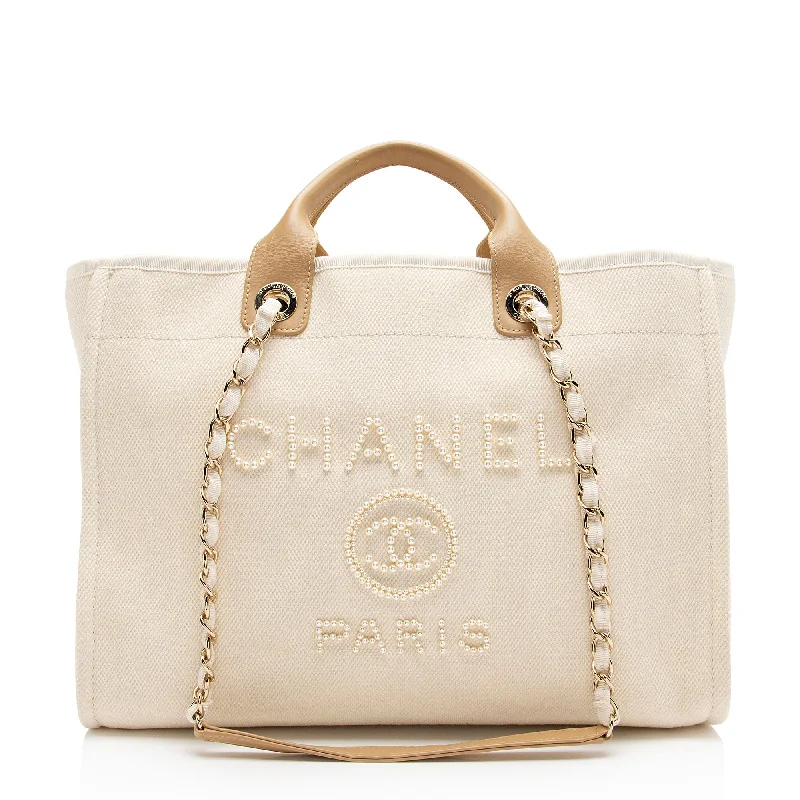 Popular CHANEL bags for fashion lovers -Chanel Canvas Pearl Deauville Medium Tote (SHF-Hmgrlc)