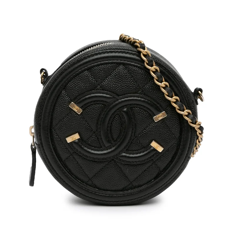 CHANEL bags with chain details -Chanel Caviar CC Filigree Round Crossbody (SHG-bEzArR)