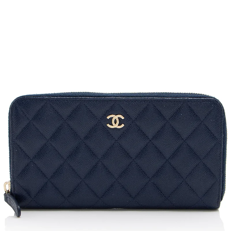 CHANEL bags with unique textures -Chanel Caviar Leather CC Zip Around Wallet (SHF-dr4Upy)