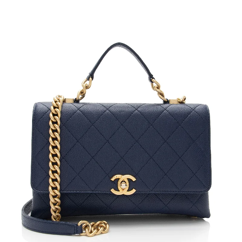 CHANEL bags with double chain strap -Chanel Caviar Leather Chic Affinity Top Handle (SHF-ocTgVA)