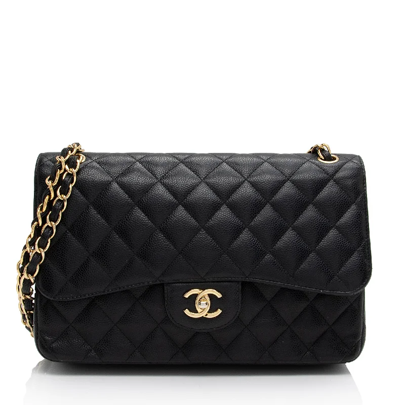 CHANEL bags for high-end fashion -Chanel Caviar Leather Classic Jumbo Double Flap Bag (SHF-xAxzXd)