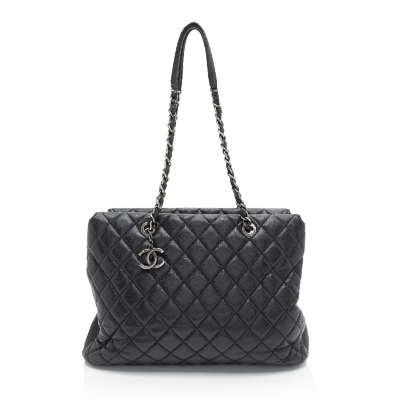 CHANEL bag with chain and leather combo -Chanel Caviar Leather Fold In Flap Top Tote (SHF-yvfNuJ)