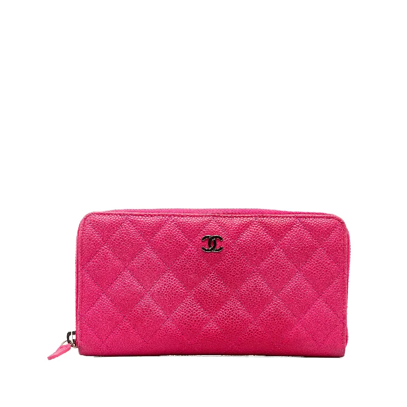 CHANEL bags with multiple pockets -Chanel CC Caviar Zip Around Wallet (SHG-yPumV7)