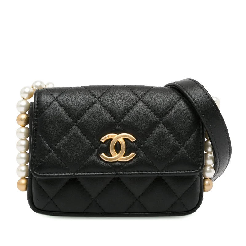 Chanel CC Lambskin About Pearls Card Holder On Chain (SHG-viiUda)