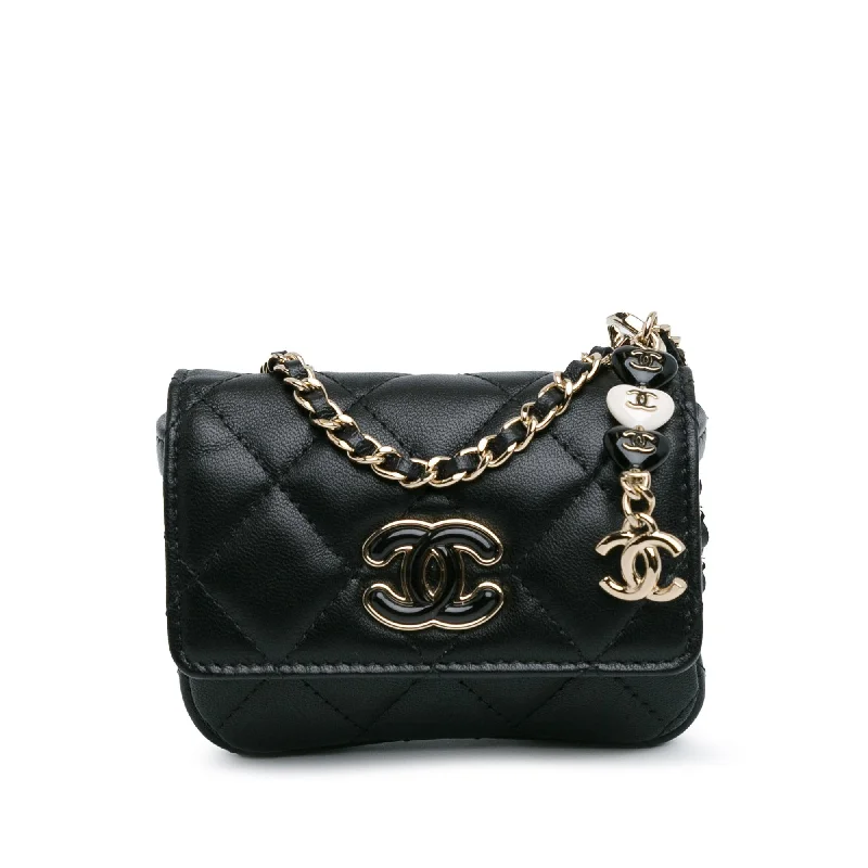 Chanel CC Lambskin Card Holder On Chain (SHG-OR7dwk)