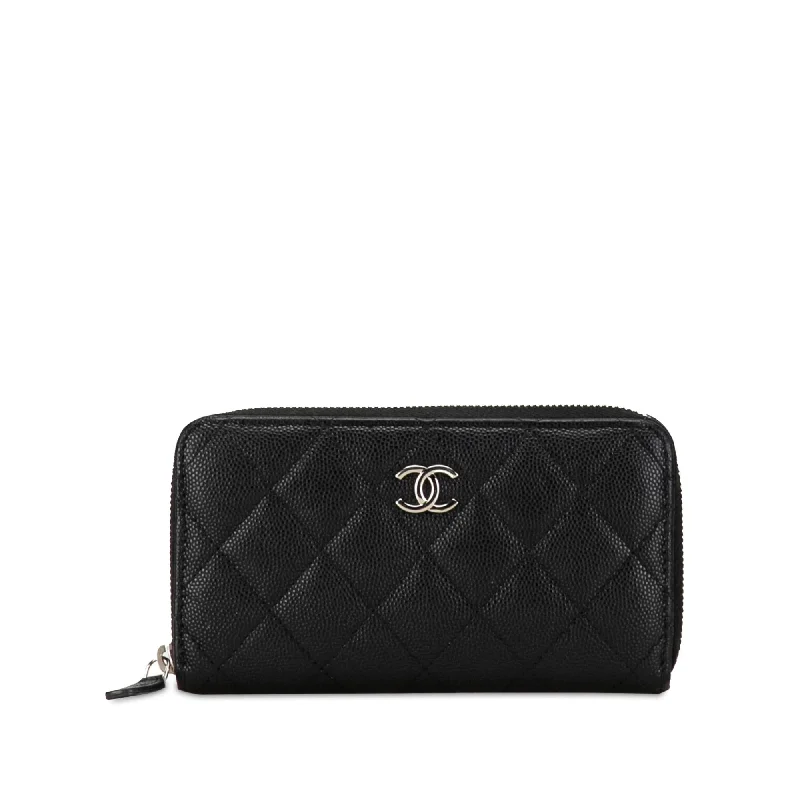 CHANEL luxury leather bags -Chanel CC Quilted Caviar Zip Around Wallet (SHG-qgCY15)