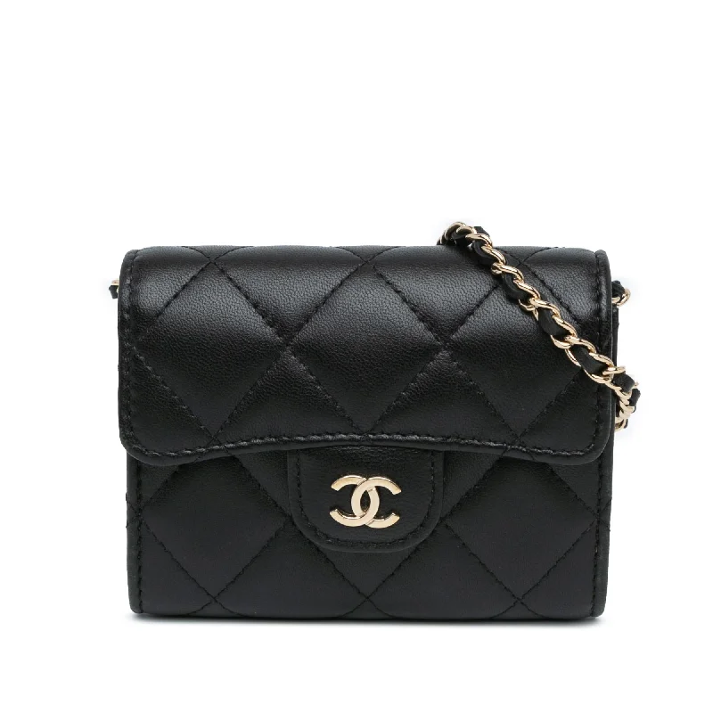 Chanel CC Quilted Lambskin Flap Card Holder On Chain (SHG-nIBnCq)