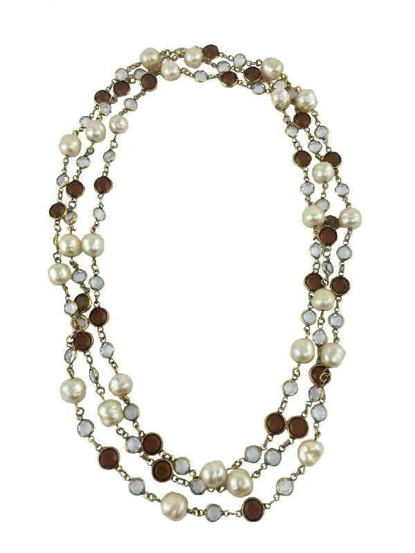 CHANEL gold-tone jewelry collection -Chanel Crystal and Faux Pearl Sautoir Necklace