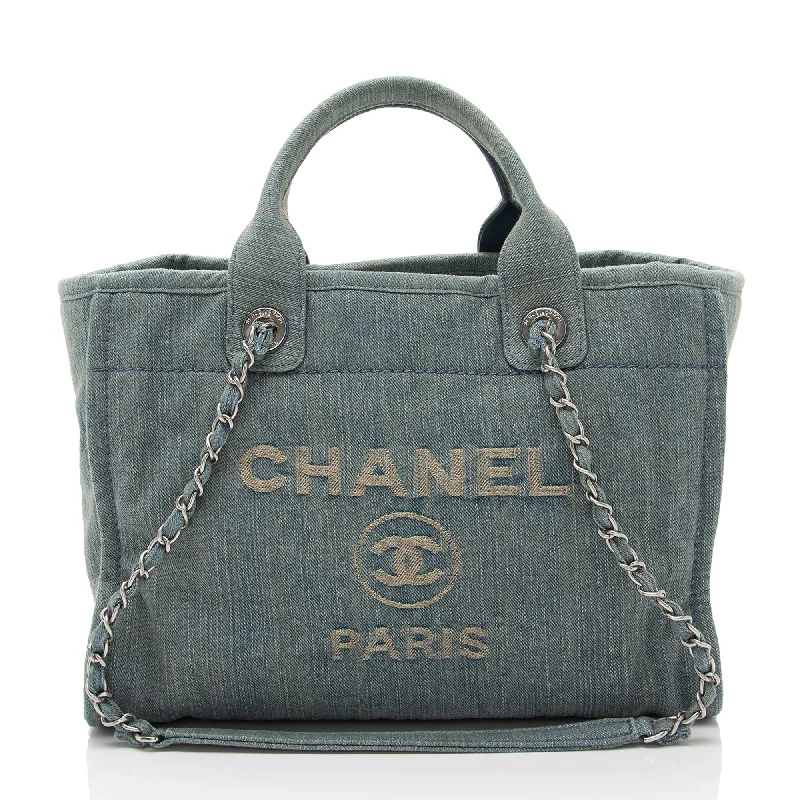 CHANEL bags with unique textures -Chanel Denim Deauville Small Tote (SHF-g3tqSW)