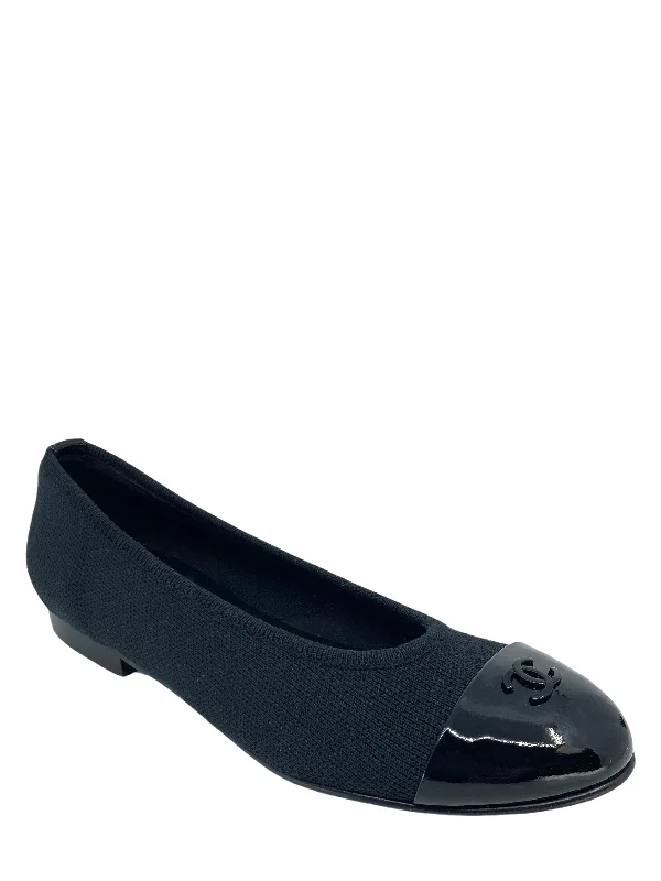 CHANEL flats and ballerinas -Chanel Fabric Patent CC Cap Toe Ballerina Flats 6