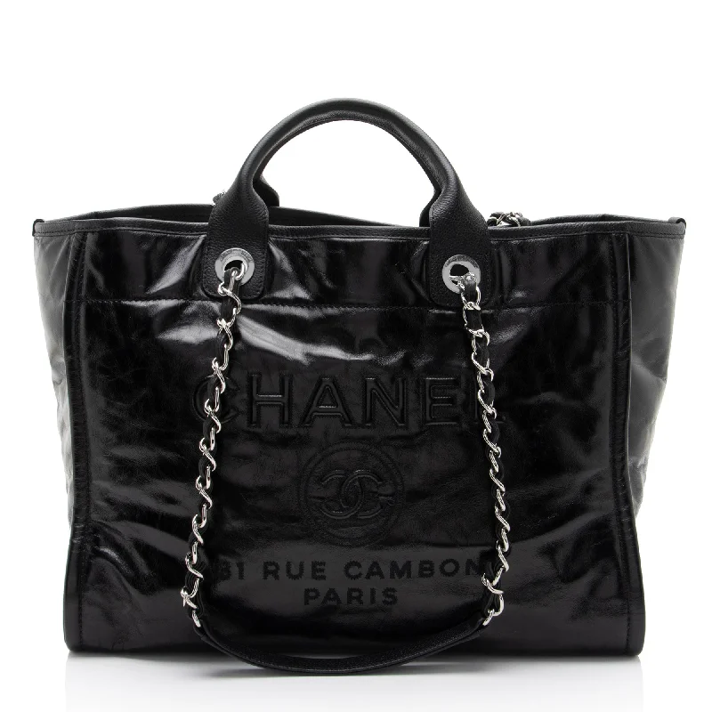 CHANEL bags with bold finishes -Chanel Glazed Calfskin Deauville Medium Tote (SHF-7Lzvto)