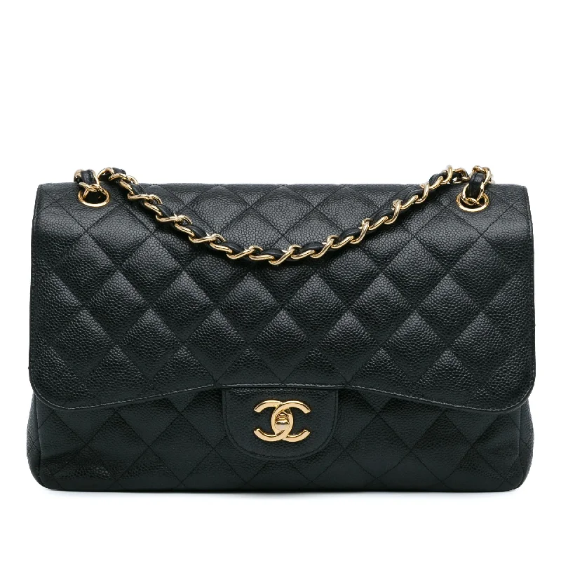 CHANEL top handle bags -Chanel Jumbo Classic Caviar Double Flap (SHG-DrtEqA)