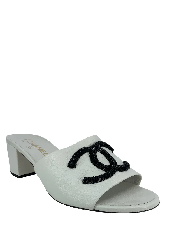 High-quality CHANEL shoes for women -CHANEL Lambskin Beaded CC Mule Sandals Size 9.5