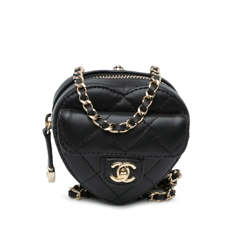 Exclusive CHANEL jewelry for special occasions -Chanel Lambskin CC in Love Heart Necklace Bag (SHG-rraSBR)