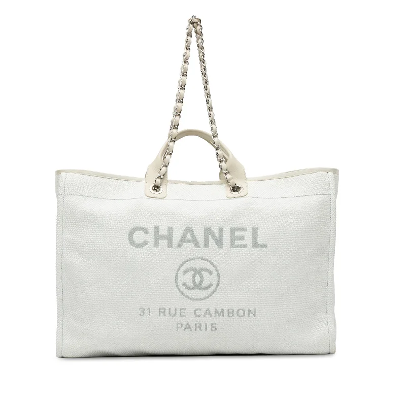 CHANEL bags with double compartment -Chanel Large Canvas Deauville Tote (SHG-bO4Jvd)