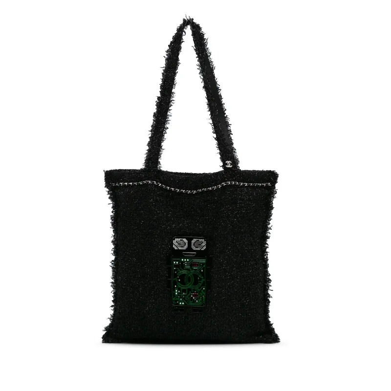 Buy CHANEL bags with sleek hardware -Chanel Large Resin Embellished Tweed Robot Shopping Tote (SHG-eaYmZw)