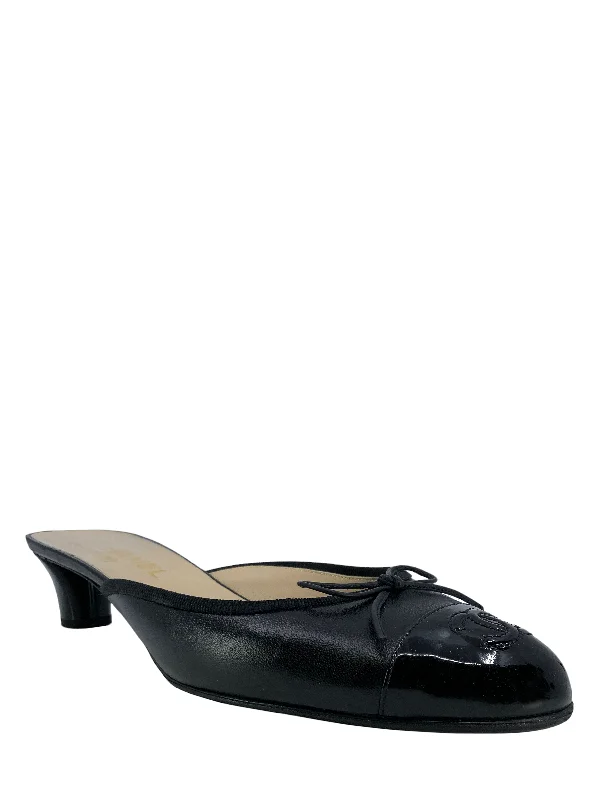 Classic CHANEL heels in black -Chanel Leather CC Cap Toe Mules Size 11