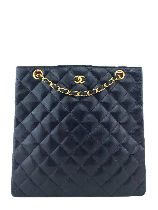 Chic CHANEL bags with quilted design -Chanel Vintage Quilted Lambskin Medium Shopper Tote Bag