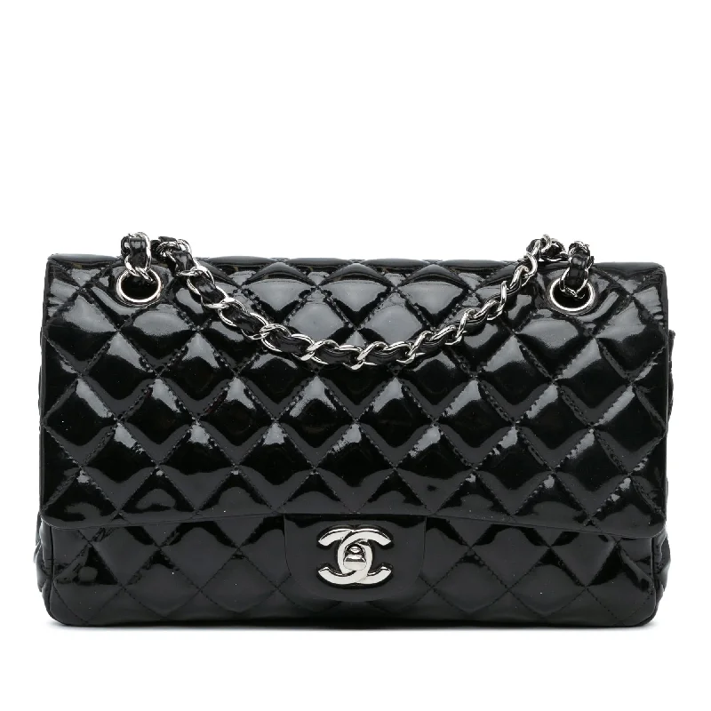 CHANEL bag with lambskin leather -Chanel Medium Classic Patent Double Flap (SHG-dlmOm2)