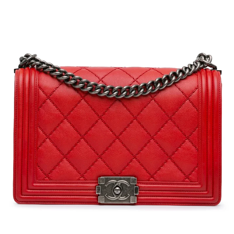 Chanel Medium Lambskin Double Stitch Boy Flap (SHG-HDDAJQ)