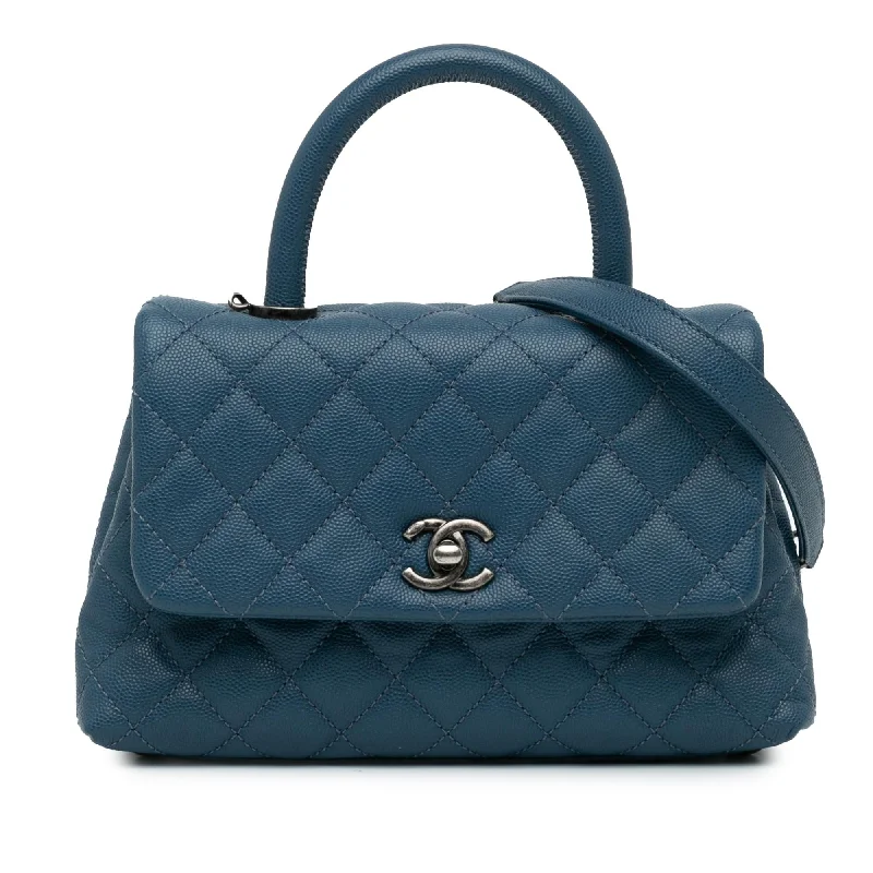 Buy CHANEL bags with premium leather -Chanel Mini Quilted Caviar Coco Top Handle Bag (SHG-0p2bzJ)