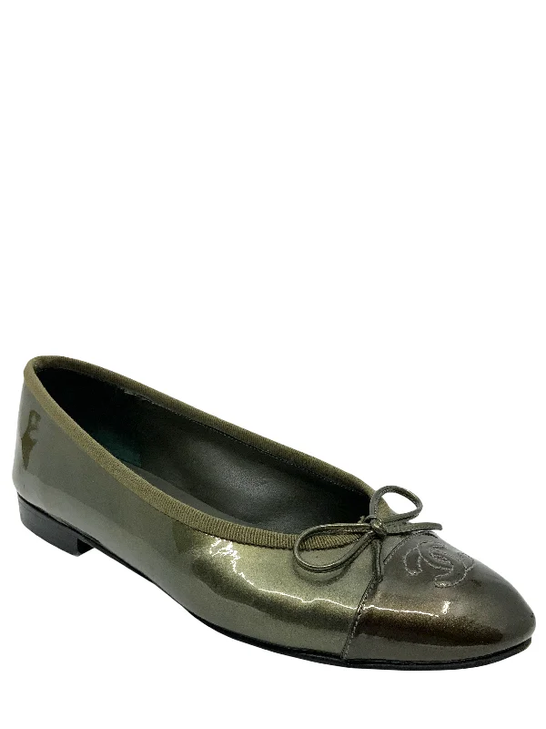 Buy CHANEL shoes for formal events -Chanel Patent Leather CC Cap Toe Ballet Flats Size 7