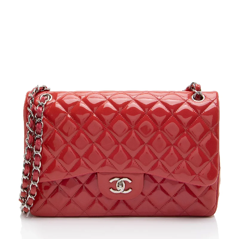 CHANEL bags with statement features -Chanel Patent Leather Classic Jumbo Double Flap Bag (SHF-2aeN2O)