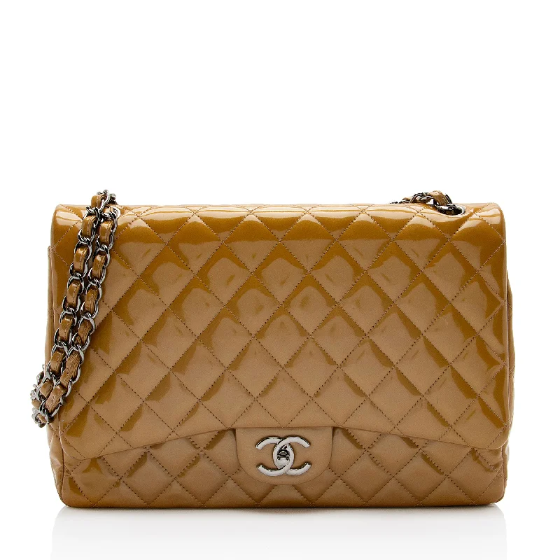 CHANEL bags with leather lining -Chanel Patent Leather Classic Maxi Double Flap Bag (SHF-If9V1h)