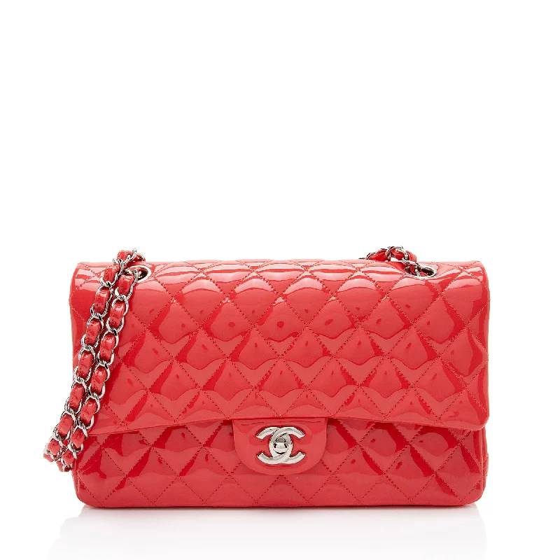 CHANEL bags with double chain strap -Chanel Patent Leather Classic Medium Double Flap Bag (SHF-96viXO)