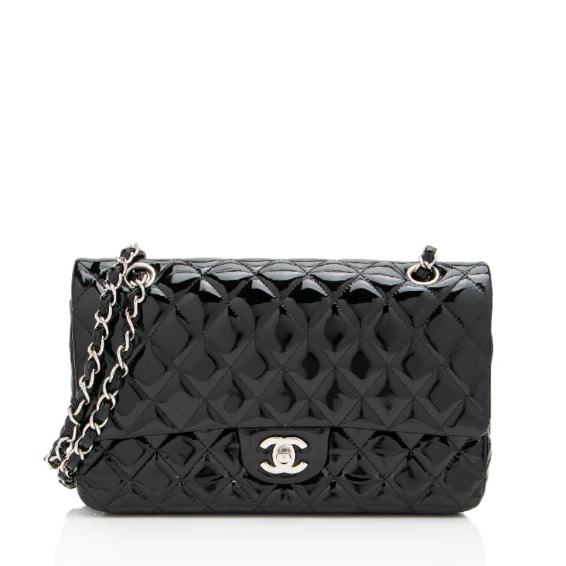 CHANEL bags with elegant clasp -Chanel Patent Leather Classic Medium Double Flap Bag (SHF-vw1LPd)