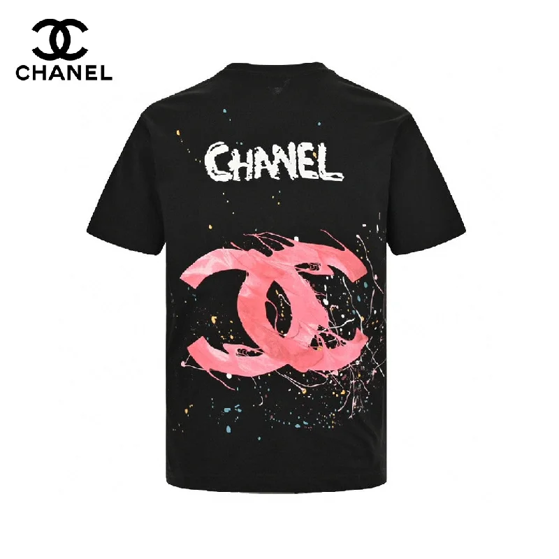 Exclusive CHANEL dresses for special occasions -Chanel Pink Splash Logo Black T-Shirt