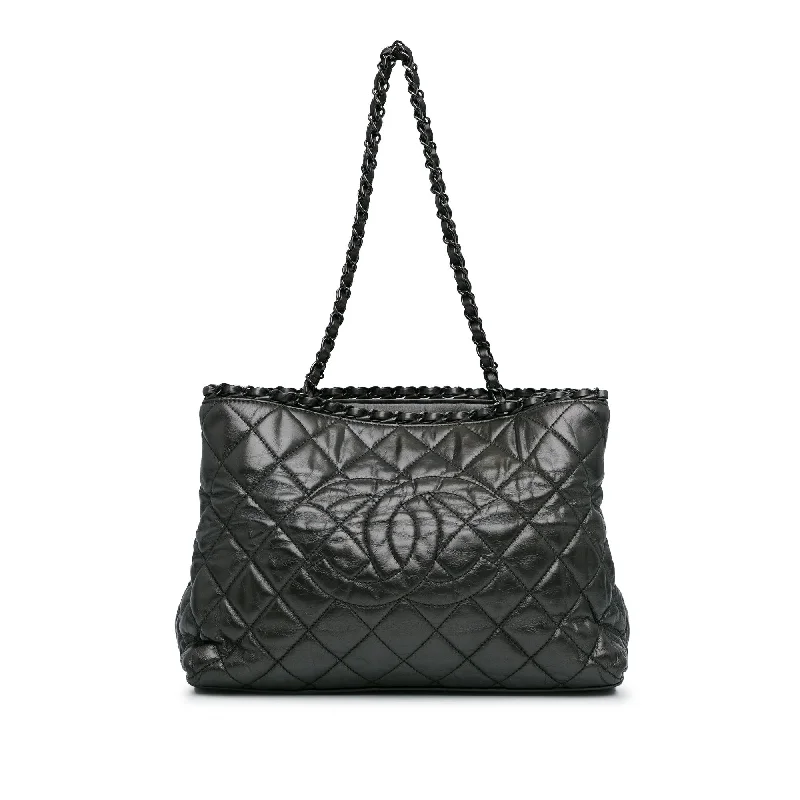 CHANEL bags with adjustable shoulder straps -Chanel Quilted Aged Calfskin Chain Me Tote (SHG-63pbEt)