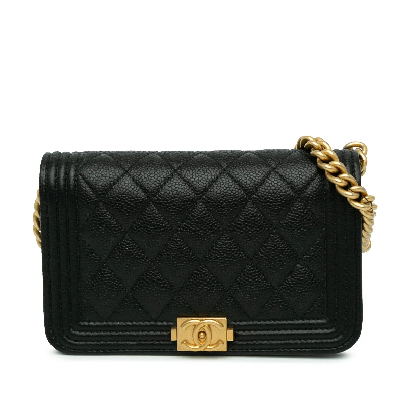 CHANEL handbags with modern aesthetic -Chanel Quilted Caviar Boy Wallet on Chain (SHG-zDpkSM)