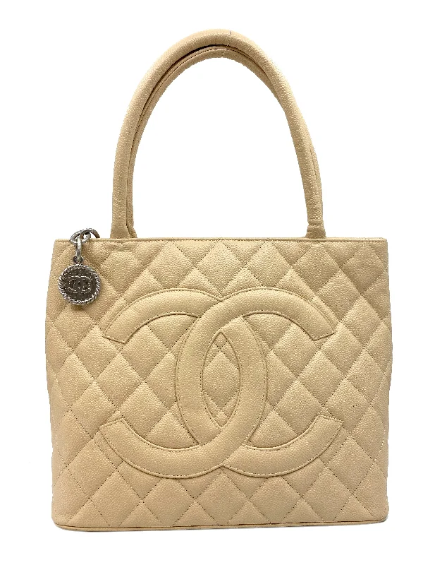 Popular CHANEL bag collections -Chanel Quilted Caviar Medallion Tote Bag