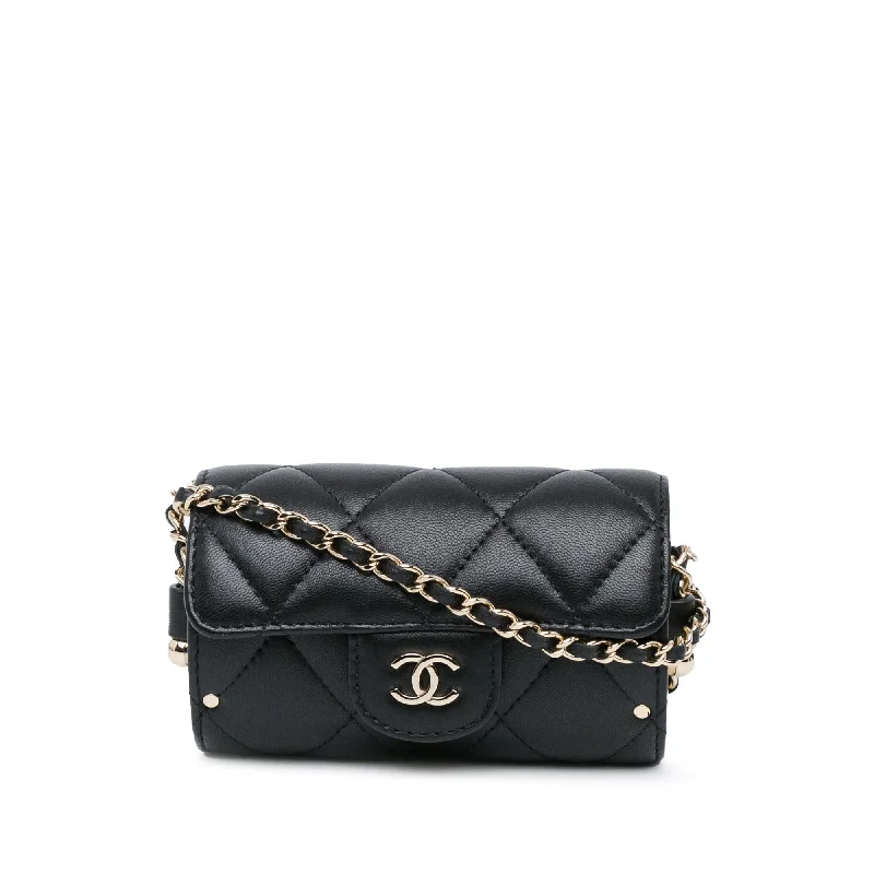 Chanel Quilted Lambskin Box Of Secrets Card Holder With Chain (SHG-AauFyw)