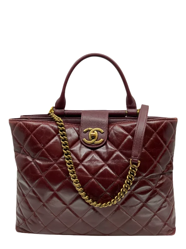 Buy CHANEL bags with embossed logo -Chanel Quilted Large Gold Bar Top Handle Tote