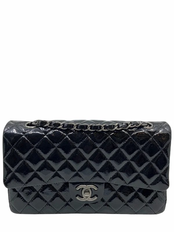 Popular CHANEL handbags in black -Chanel Quilted Patent Leather Classic Medium Double Flap Bag NEW