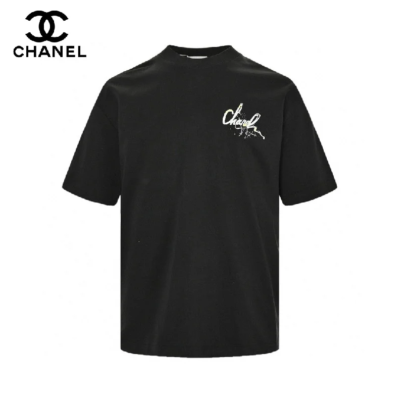 Luxury CHANEL jackets with high-end finishes -Chanel Signature Logo Black T-Shirt