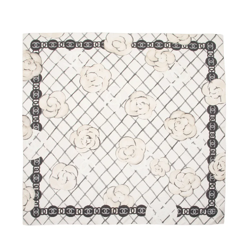 Chanel Silk Camellia CC Square Scarf (SHF-uNAJam)