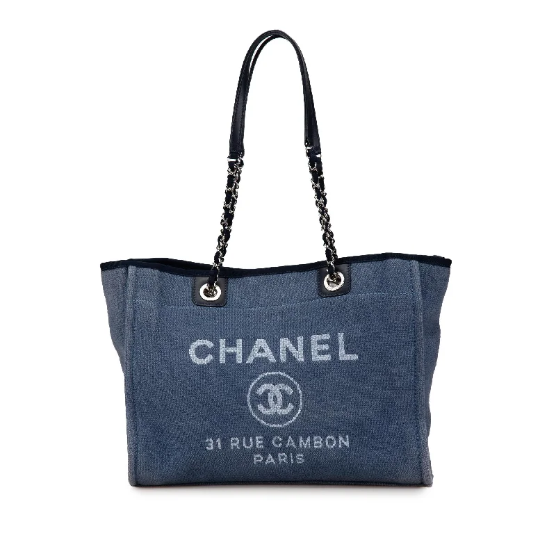 CHANEL bags with silver hardware -Chanel Small Canvas Deauville Tote (SHG-UJ5NFO)