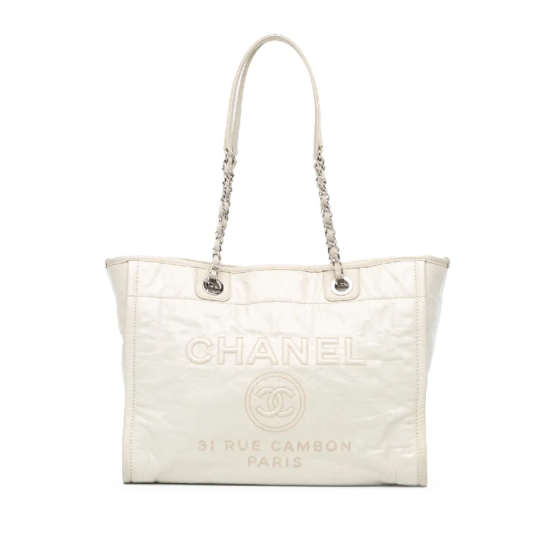 Authentic CHANEL wallets and bags -Chanel Small Glazed Calfskin Deauville Tote (SHG-QE8xIp)