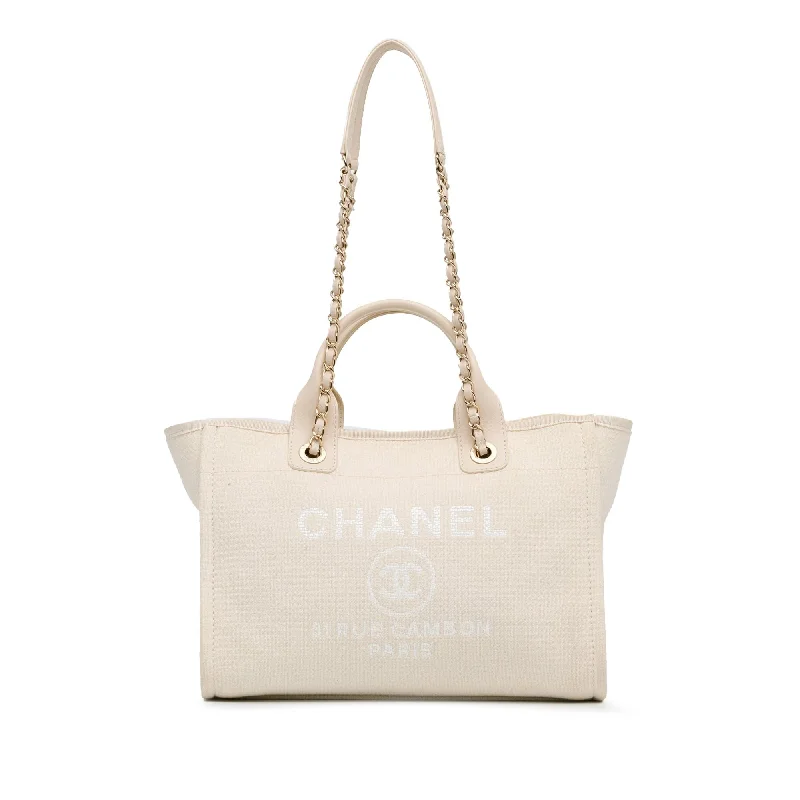 CHANEL bags with iconic quilting -Chanel Small Mixed Fibers Deauville Tote (SHG-6vcu8P)