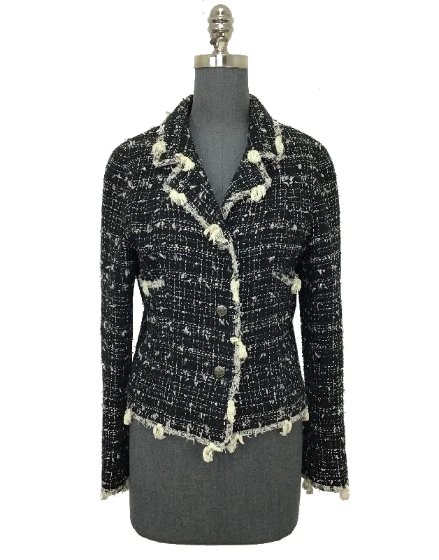 Buy CHANEL dresses for cocktail parties -Chanel Textured Tweed Jacket with Fringe Size M