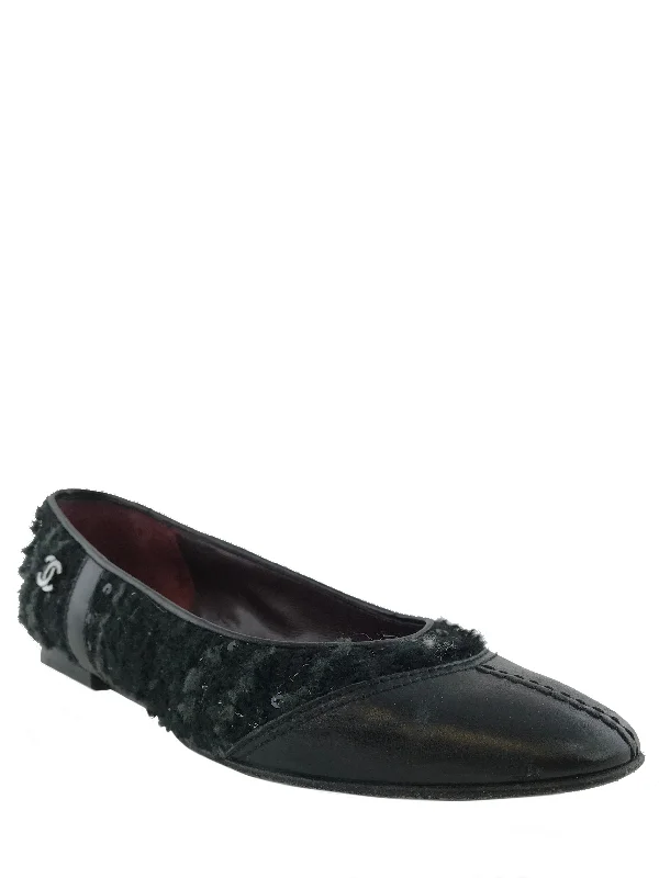 Comfortable CHANEL flats for daily wear -Chanel Tweed Cap Toe Ballerina Flats Size 7.5