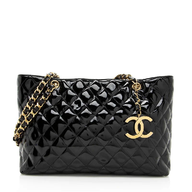 CHANEL bags with unique patterns -Chanel Vintage Patent Leather CC Tote - FINAL SALE (SHF-19446)