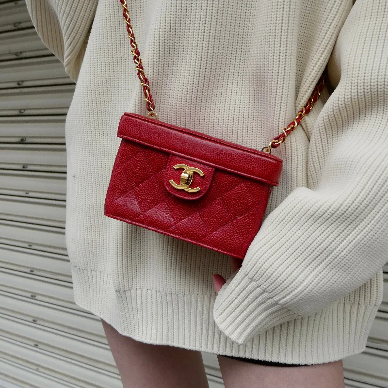 CHANEL large flap bag -CHANEL * 1991-1994 Shoulder Bag Micro Red Caviar