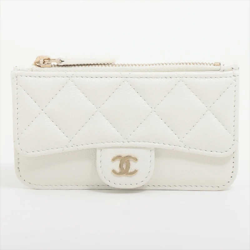 CHANEL coats with oversized fit -Chanel Matelasse Caviar White 5 Slot Zipper Card Case